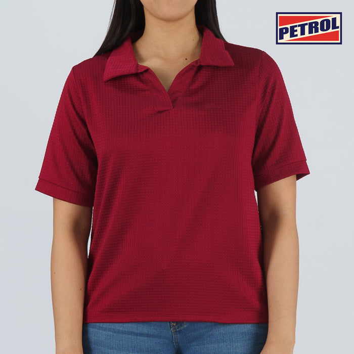 Petrol Basic Collared Shirt for Ladies Boxy Fitting Special Fabric Trendy fashion Casual Top Crimson Polo shirt for Ladies 131240 (Crimson)