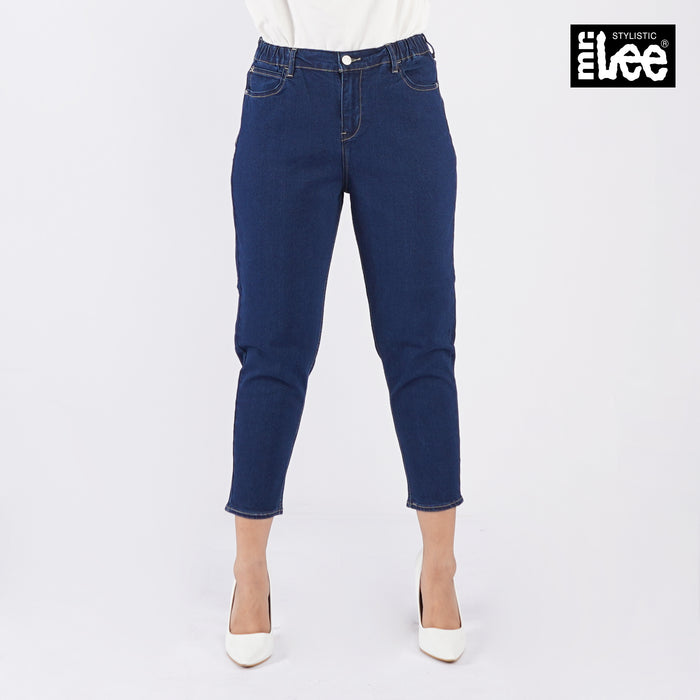 Stylistic Mr. Lee Ladies Basic Denim Garterized Tapered Pants for Women Trendy Fashion High Quality Apparel Comfortable Casual Jeans for Women Mid Waist 149704 (Dark Shade)