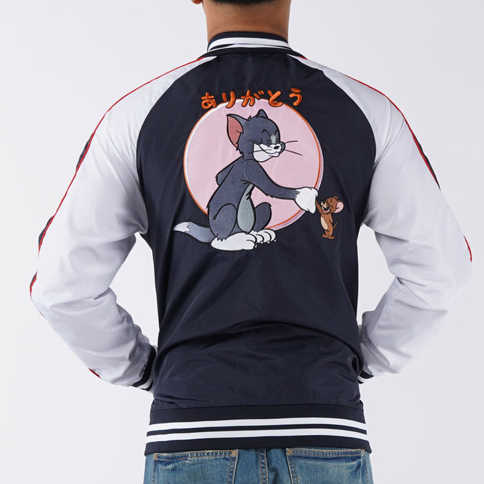 Bobson Japanese X Tom and Jerry Men's Bomber Jacket with Back Print Trendy Fashion High Quality Apparel Comfortable Casual Jacket for Men Regular Fit 132023 (Navy)