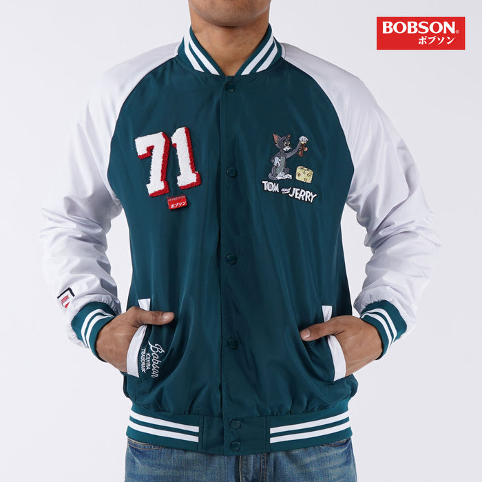 Bobson Japanese X Tom and Jerry Men's Bomber Jacket with Back Print Trendy Fashion High Quality Apparel Comfortable Casual Jacket for Men Regular Fit 132006 (Teal)