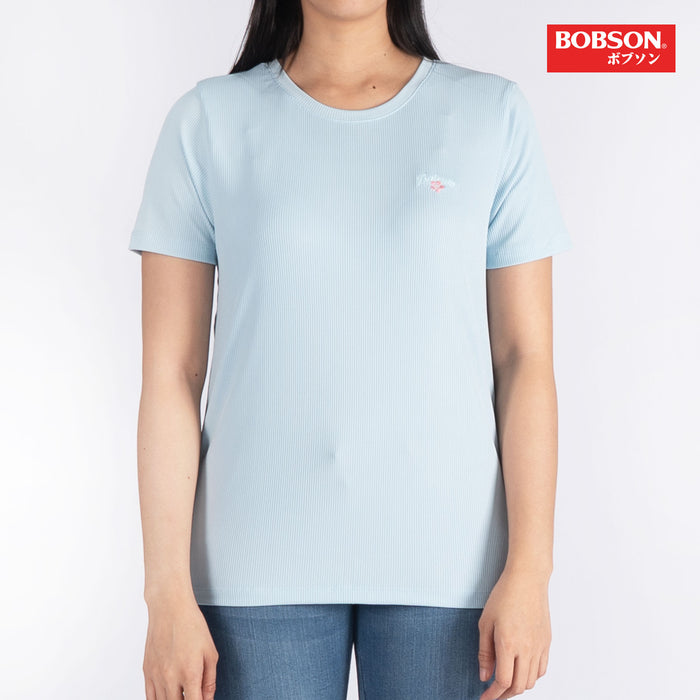 Bobson Japanese Ladies Basic Tees Round Neck Top for Women Trendy Fashion High Quality Apparel Comfortable Casual Shirt for Women Boxy Fit 111073-U (Light Blue)