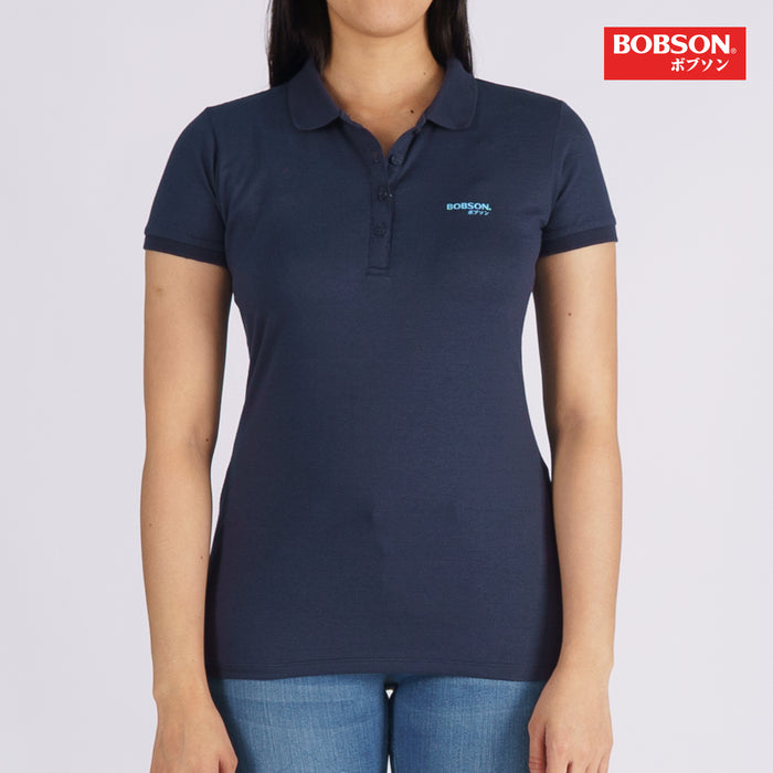 Bobson Japanese Ladies Basic Collared shirt for Women Missed Lycra Fabric Trendy Fashion High Quality Apparel Comfortable Casual Polo shirt for Women Regular Fit 126412 (Navy)