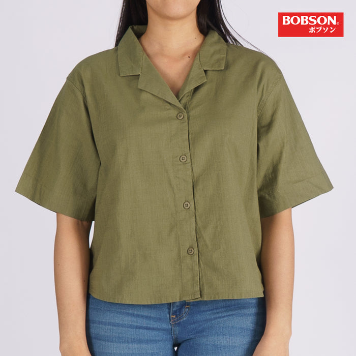Bobson Japanese Ladies Basic Woven Button Down Top for Women Trendy Fashion High Quality Apparel Comfortable Casual Shirt for Women Boxy Fit 121877 (Mint)