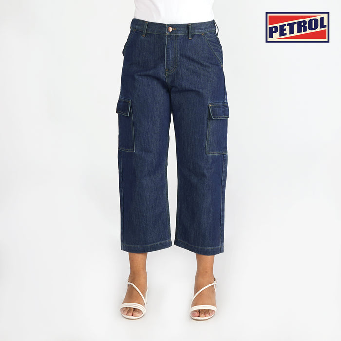 Petrol Ladies Basic Denim Cargo Jeans for Ladies Trendy Fashion High Quality Apparel Comfortable Casual Cargo Pants for Ladies Mid Waist 151712 (Dark Shade)