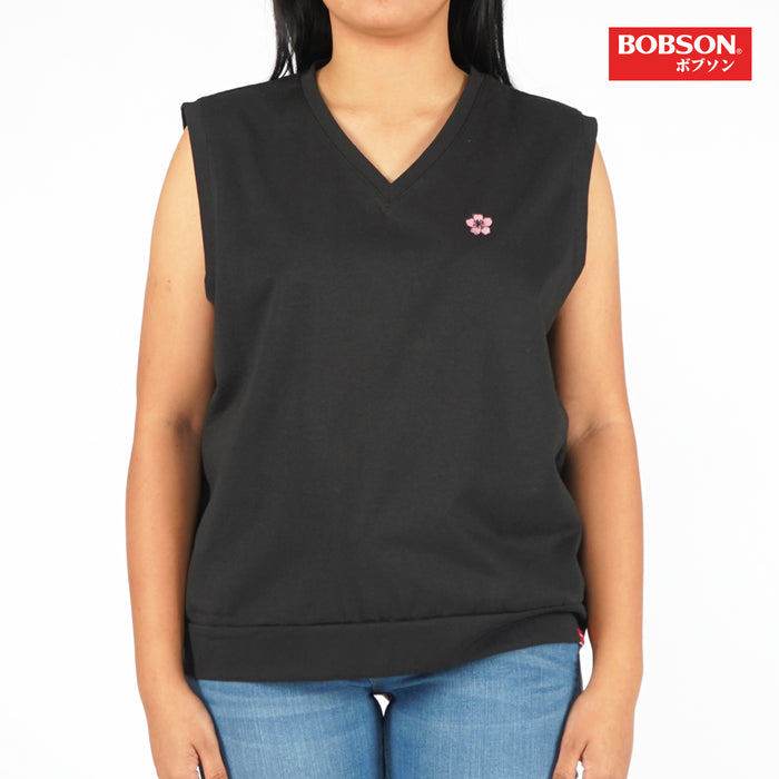 Bobson Japanese Ladies Basic Tees V-Neck Sleeveless for Women Trendy Fashion High Quality Apparel Comfortable Casual Sleeveless Top for Women Loose Fitting 136123-U (Black)
