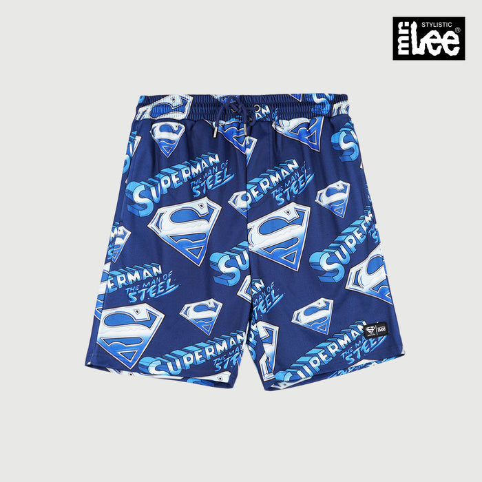 Stylistic Mr. Lee Men's X Justice League The Man of Steel All Over Print Basic Non-Denim Jogger Short Trendy Fashion High Quality Apparel Comfortable Casual Short for Men Mid Waist 132058 (Navy)