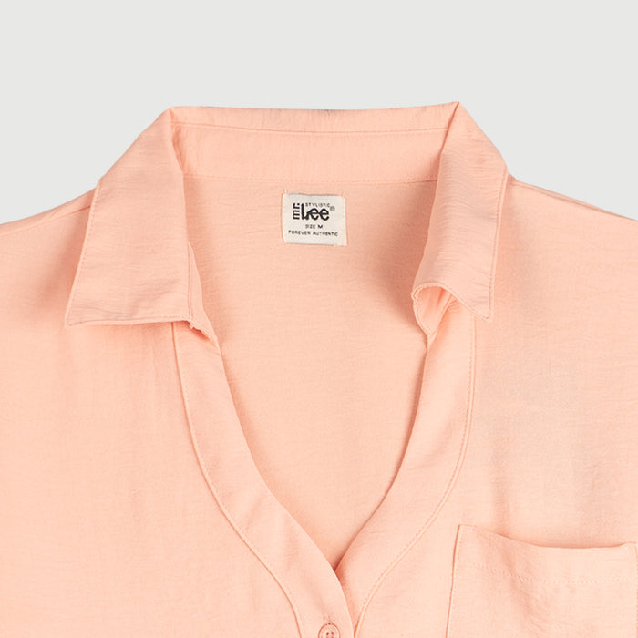 Stylistic Mr. Lee Ladies Basic Woven V-Neck Blouse with Collar for Women Trendy Fashion High Quality Apparel Comfortable Casual Top for Women Boxy Fit 145588 (Pink)