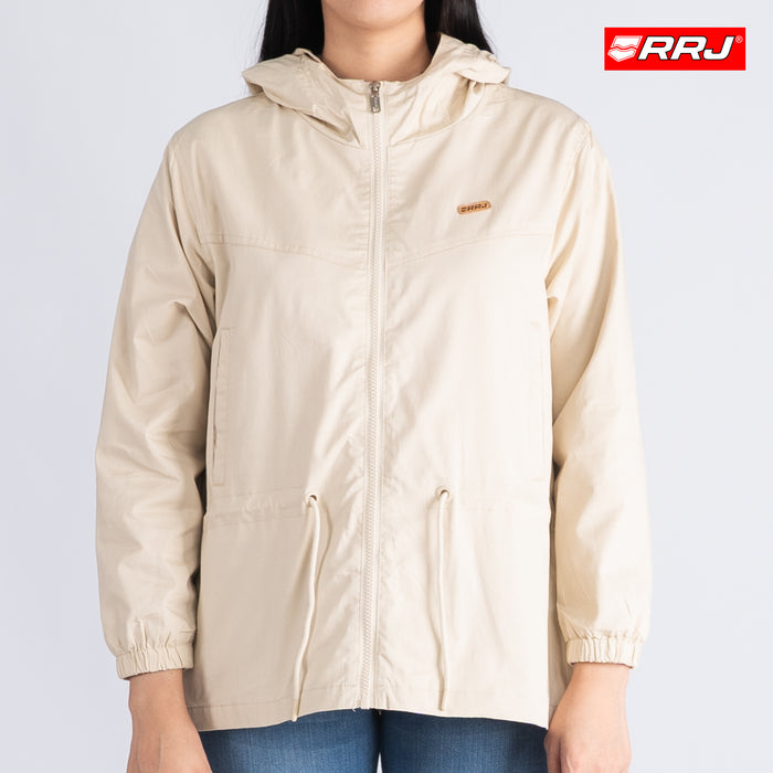 RRJ Basic Jacket for Ladies Relaxed Fitting with hoodie and pocket Nylon  Fabric Trendy fashion Casual Top Bomber Jacket for Ladies 132448 (Beige)