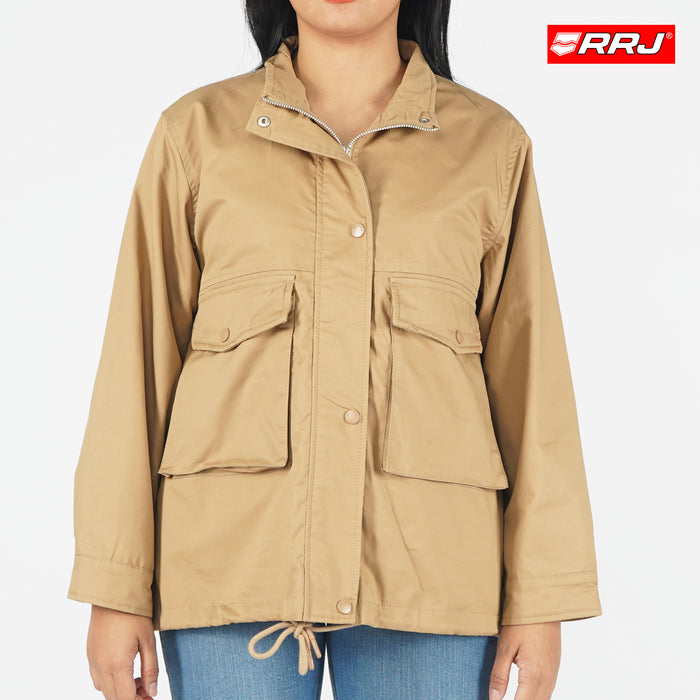 RRJ Ladies Basic Jacket Loose Fitting for Women Trendy Fashion High Quality Apparel Comfortable Casual Jacket for Women 132229 (Khaki)