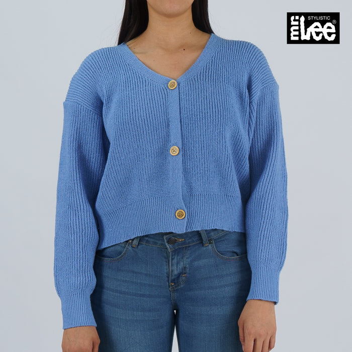 Stylistic Mr. Lee Ladies Basic Button Down Jacket for Women Knitted Fabric Trendy Fashion High Quality Apparel Comfortable Casual Jacket for Women Boxy Fit 116674 (Blue)