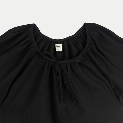 Stylistic Mr. Lee Ladies Basic Plain Dress 3/4 Puff Sleeve for Women Trendy Fashion High Quality Apparel Comfortable Casual Dress for Women Loose Fit 147572 (Black)