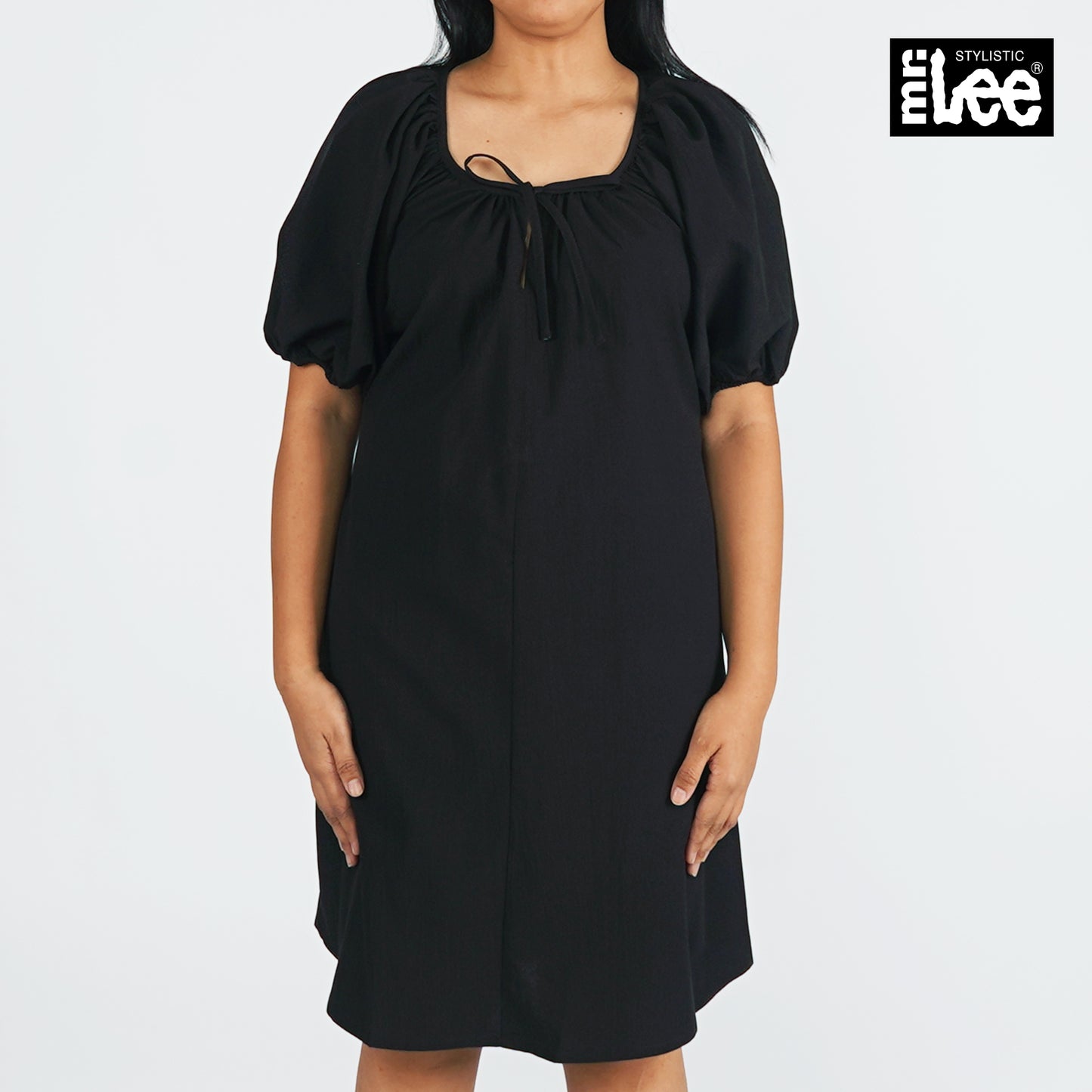 Stylistic Mr. Lee Ladies Basic Plain Dress 3/4 Puff Sleeve for Women Trendy Fashion High Quality Apparel Comfortable Casual Dress for Women Loose Fit 147572 (Black)