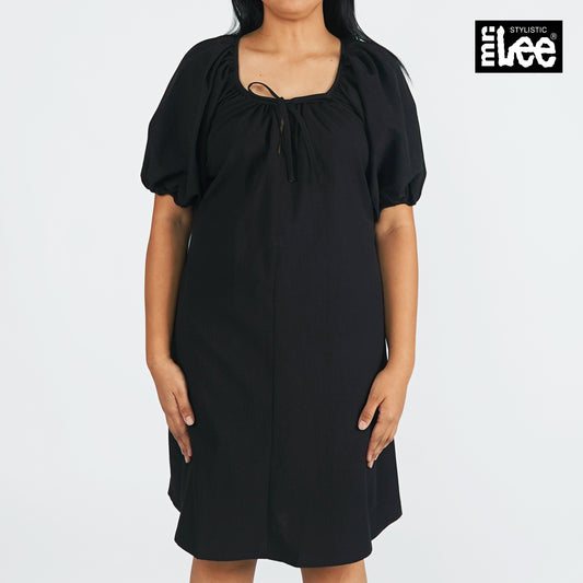 Stylistic Mr. Lee Ladies Basic Plain Dress 3/4 Puff Sleeve for Women Trendy Fashion High Quality Apparel Comfortable Casual Dress for Women Loose Fit 147572 (Black)