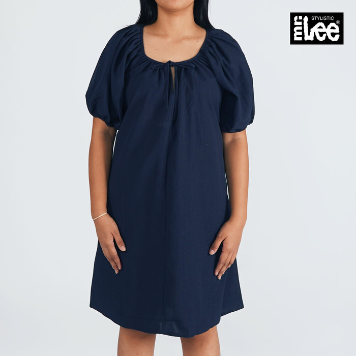 Stylistic Mr. Lee Ladies Basic Plain Dress 3/4 Puff Sleeve for Women Trendy Fashion High Quality Apparel Comfortable Casual Dress for Women Loose Fit 147572 (Blue)