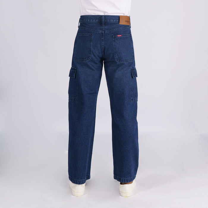 Bobson Japanese Men's Basic Denim Cargo Pants for Men Trendy Fashion High Quality Apparel Comfortable Casual Jeans for Men Mid Waist 151604 (Dark Shade)