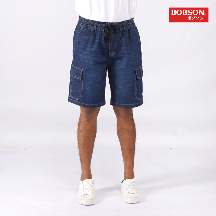 Bobson Japanese Men's Basic Denim Cargo Short Trendy Fashion High Quality Apparel Comfortable Casual Jogger short for Men Mid Waist 151782 (Dark Shade)