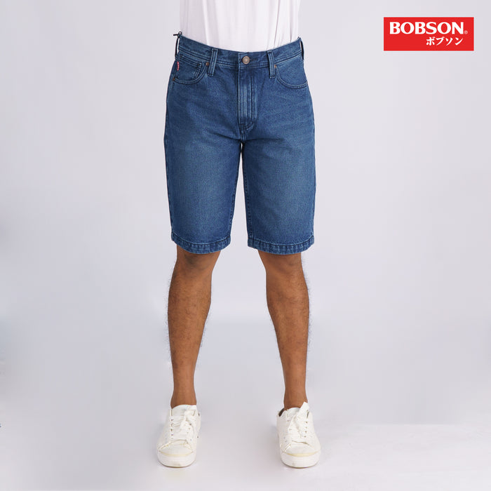 Bobson Japanese Men's Basic Denim Tapered short Trendy Fashion High Quality Apparel Comfortable Casual Short for Men Mid Waist 151264 (Medium Shade)