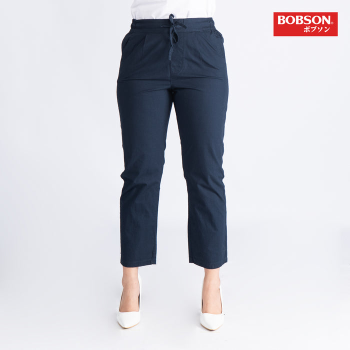 Bobson Japanese Ladies Basic Non-Denim Drawstring Pants for Women Trendy Fashion High Quality Apparel Comfortable Casual Trouser Pants for Women 128957 (Navy)