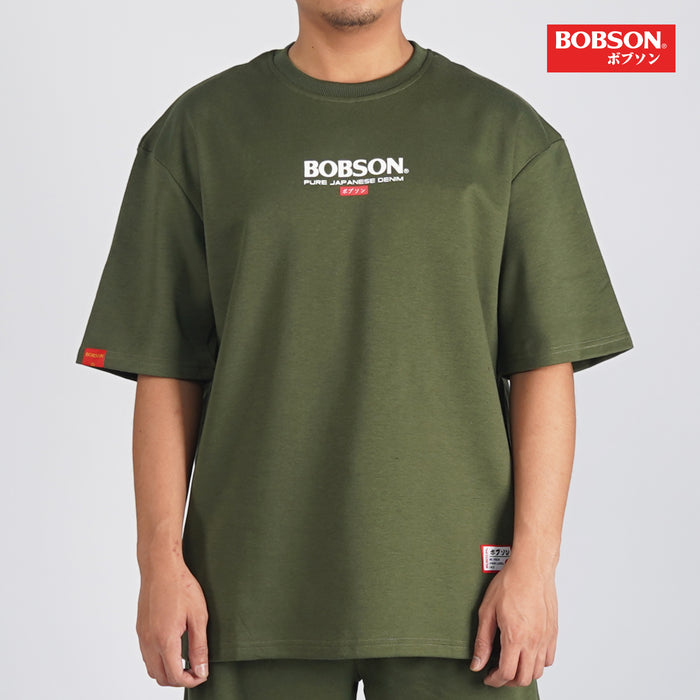 Bobson Japanese Men's Basic Tees Round Neck Top for Men Trendy Fashion High Quality Apparel Comfortable Casual Top for Men Boxy Fit 116760 (Fatigue)
