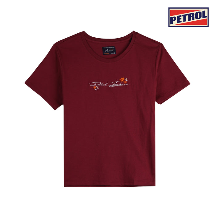 Petrol Basic Tees for Ladies Boxy Fitting Shirt CVC Jersey Fabric Trendy fashion Casual Top Wine T-shirt for Ladies 148591-U (Wine)