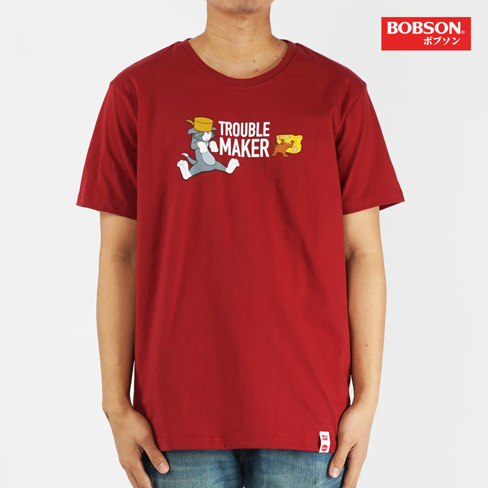Bobson Japanese Men's X Tom and Jerry Trouble Maker Basic Tees Trendy fashion High Quality Apparel Comfortable Casual Top for Men Slim Fit 149460-U (Red)