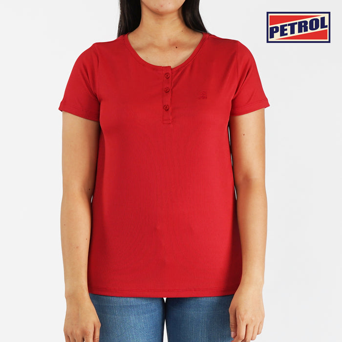 Petrol Basic Tees for Ladies Regular Fitting Shirt Ribbed Fabric Trendy fashion Casual Top Crimson T-shirt for Ladies 136760-U (Crimson)