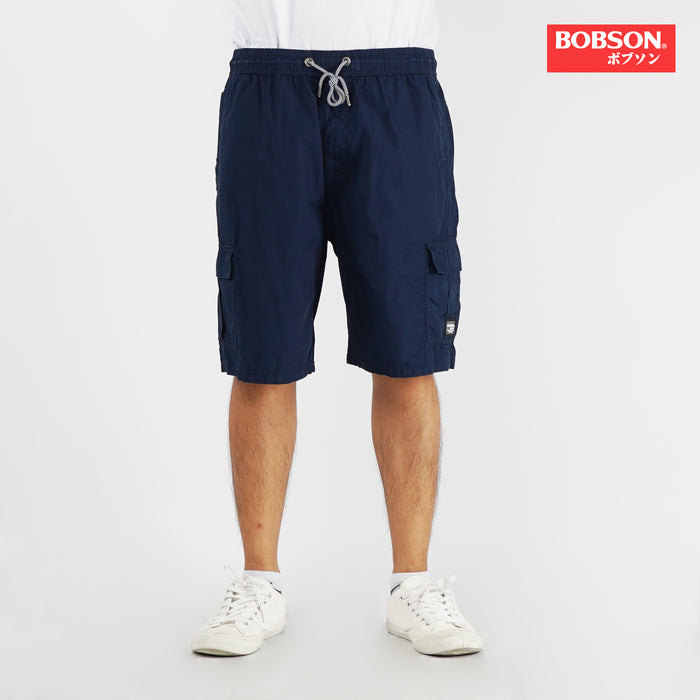 Bobson Japanese Men's Basic Non-Denim Jogger Short Trendy fashion High Quality Apparel Comfortable Casual Short for Men Mid Waist 135702 (Navy)