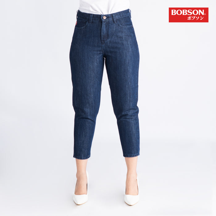 Bobson Japanese Ladies Basic Denim Tapered Jeans for Women Trendy Fashion High Quality Apparel Comfortable Casual Pants for Women 151773 (Dark Shade)