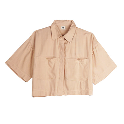 Stylistic Mr. Lee Ladies Basic Woven with Collar for Women Trendy Fashion High Quality Apparel Comfortable Casual Top for Women Boxy Fit 145610 (Beige)