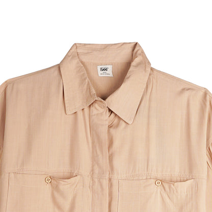 Stylistic Mr. Lee Ladies Basic Woven with Collar for Women Trendy Fashion High Quality Apparel Comfortable Casual Top for Women Boxy Fit 145610 (Beige)