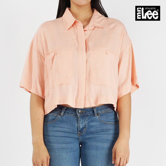 Stylistic Mr. Lee Ladies Basic Woven with Collar for Women Trendy Fashion High Quality Apparel Comfortable Casual Top for Women Boxy Fit 145610 (Pink)