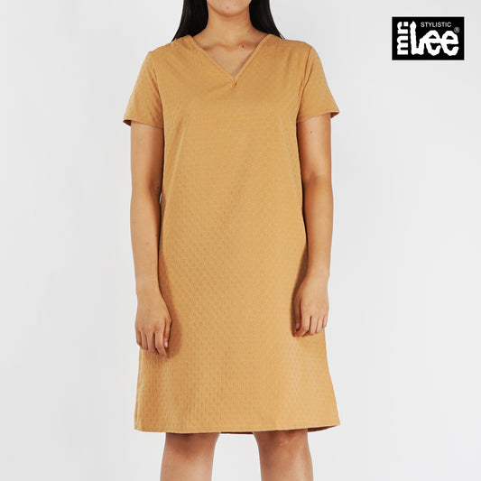 Stylistic Mr. Lee Ladies Basic V-Neck Dress for Women Trendy Fashion High Quality Apparel Comfortable Casual Dress for Women Regular Fit 141713 (Beige)
