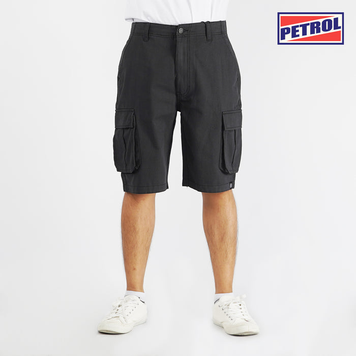 Petrol Basic Non-Denim Cargo Short for Men Regular Fitting Garment Wash Fabric Casual Short Black Cargo Short for Men 129823 (Black)