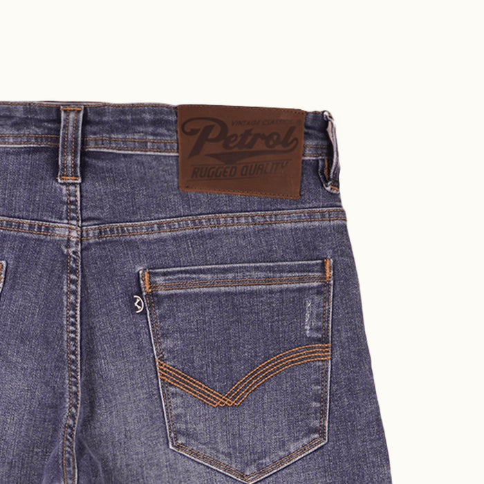 Petrol Men's Modified Denim Slim Tapered Mid waist Pants for Men Sea wash w/ details Fabric High Quality Trendy fashion Casual Bottoms 149532 (Medium Shade)