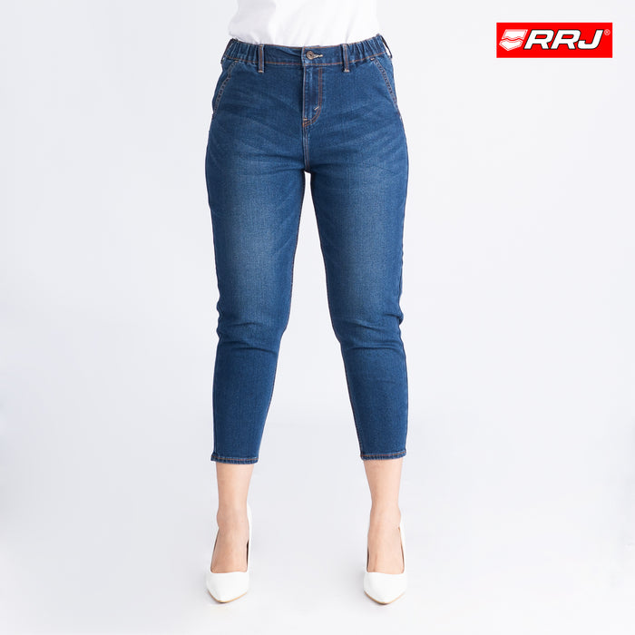 RRJ Ladies Basic Denim Tapered Jeans Trendy Fashion High Quality Apparel Comfortable Casual Jeans Mid Waist 151014 (Medium Shade)