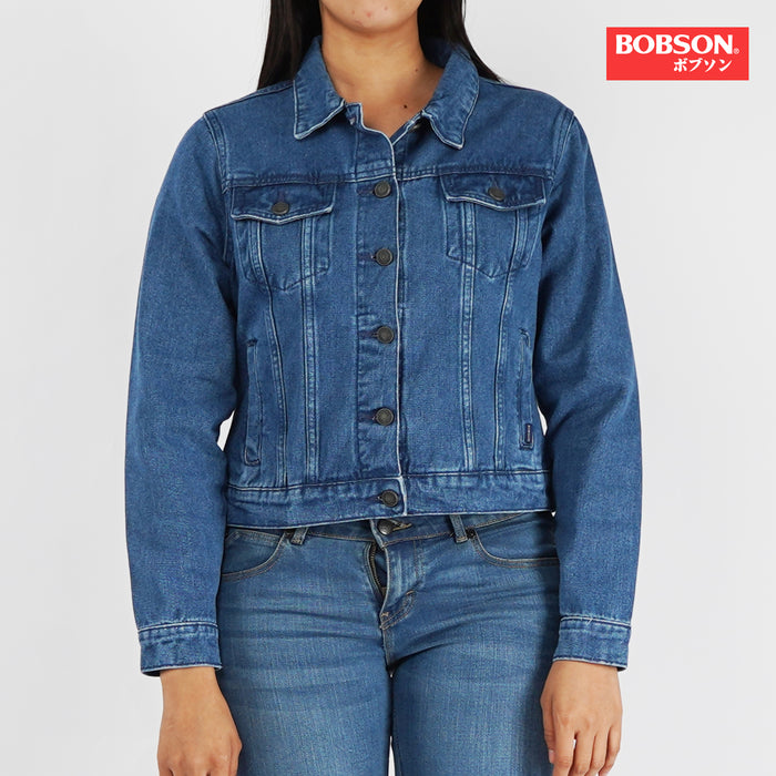 Bobson Japanese Ladies Basic Denim Jacket Trendy fashion High Quality Apparel Comfortable Casual Jacket for Women Slim Fit 131506 (Medium Shade)