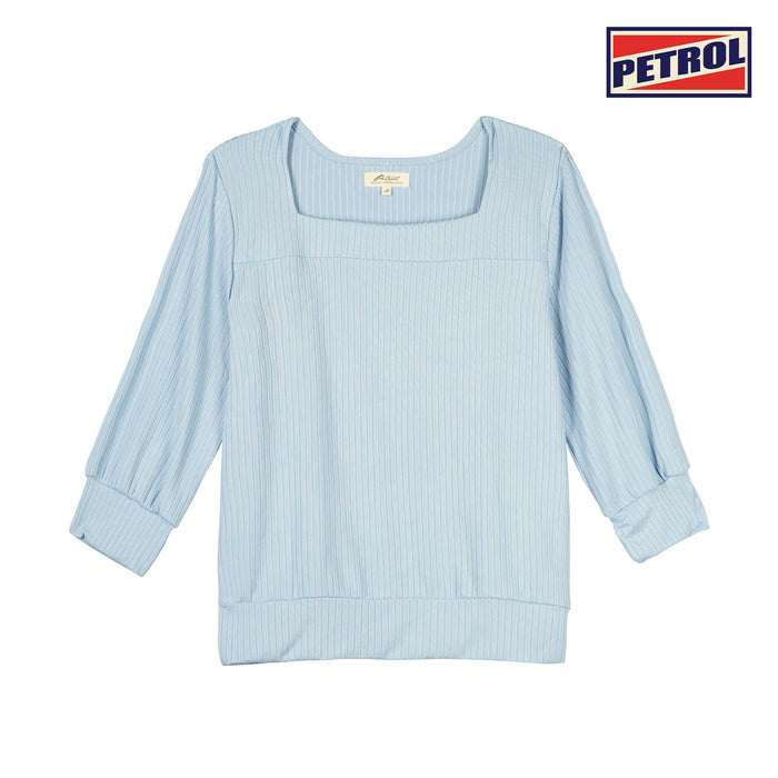 Petrol Basic Tees for Ladies Relaxed Fitting Shirt Ribbed Fabric Trendy fashion Casual Top Blue T-shirt for Ladies 134008 (Blue)