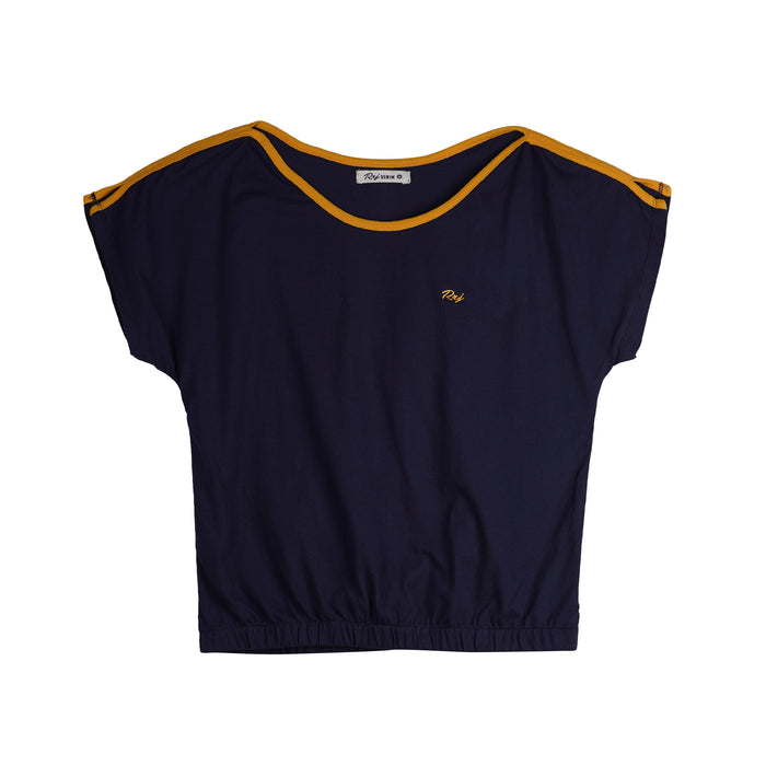 RRJ Basic Tees for Ladies Boxy Fitting Ribbed Fabric Trendy fashion Casual Top Navy Blue Tees for Ladies 143901 (Navy Blue)