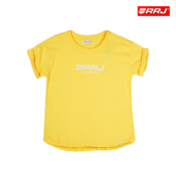RRJ Ladies Basic Round Neck T-shirt for Tees Loose Fitting Trendy Fashion High Quality Apparel Comfortable Casual Top for Women 144661-U (Yellow)