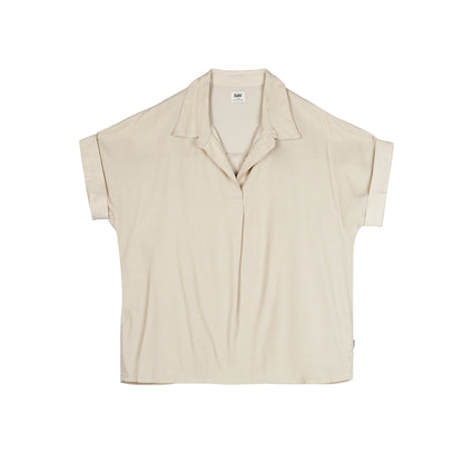Stylistic Mr. Lee Ladies Basic Woven for Women with Collar Trendy Fashion High Quality Apparel Comfortable Casual Shirt for Women Relaxed Fit 142974 (Beige)