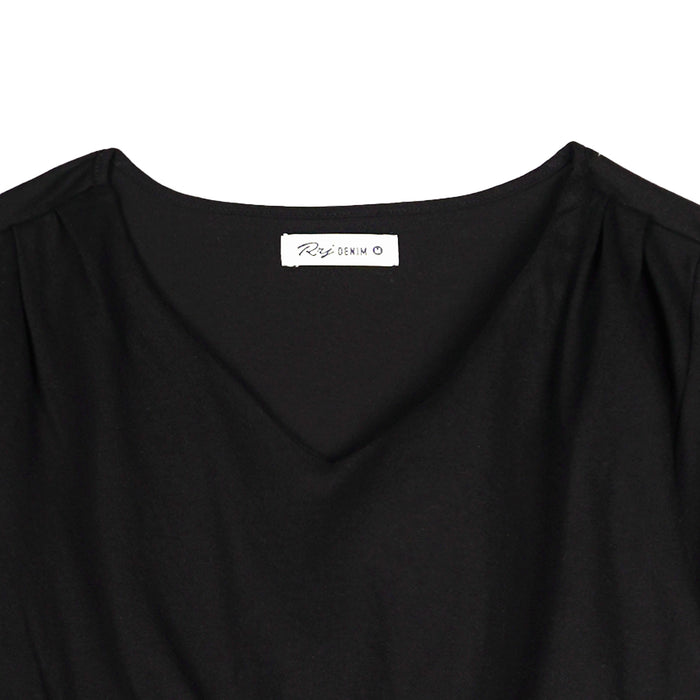 RRJ Basic Tees for Ladies Crop Fitting Shirt Trendy fashion Plain Ribbed Fabric Casual Top Black T-shirt for Ladies 145697 (Black)